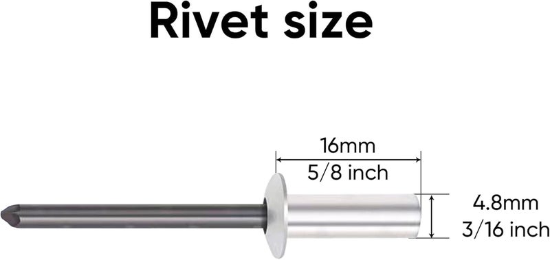 ALLCLEAN 120Pcs 3/16" x 5/8" Closed End Aluminum Blind Rivets with Steel Mandrel,4.8x16mm Pop Rivets Dome Head(Grip 0.5-0.625 Inch) - Image 2